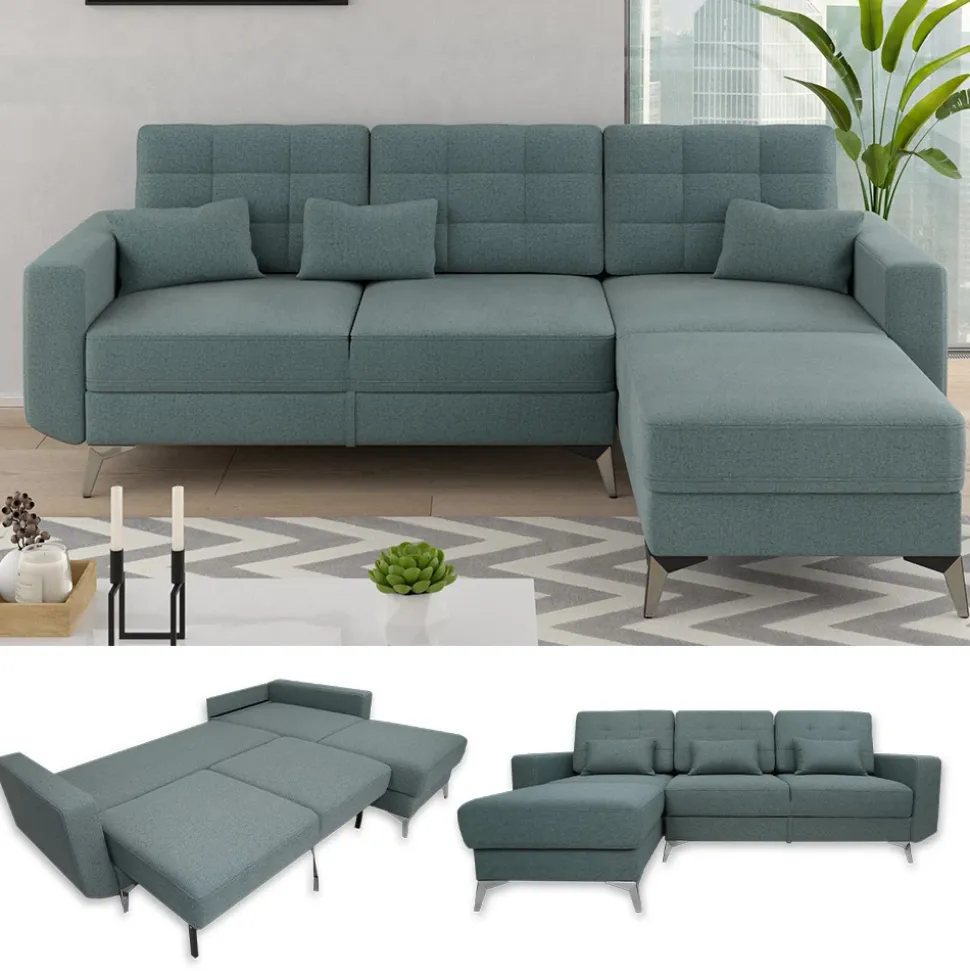Sofa L Form York Blau 260 x 96 cm Vitalispa