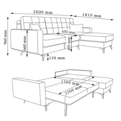 Sofa L Form York Blau 260 x 96 cm Vitalispa