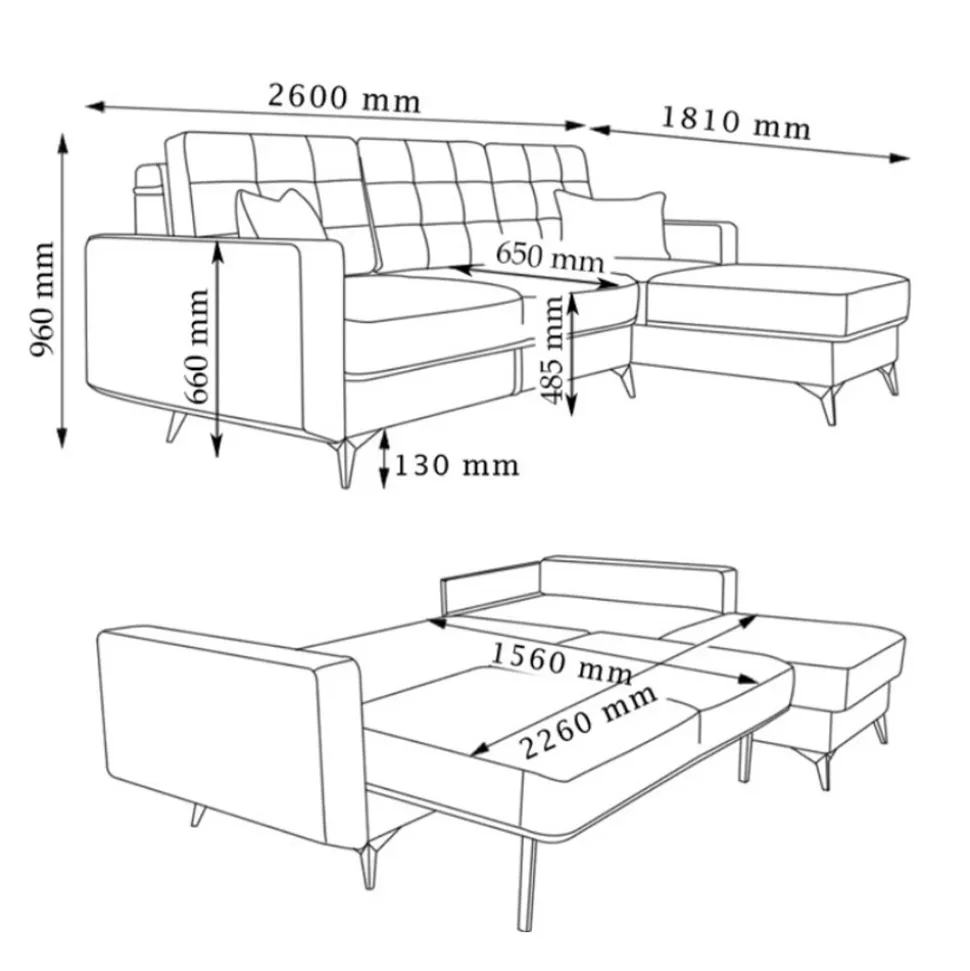 Sofa L Form York Blau 260 x 96 cm Vitalispa
