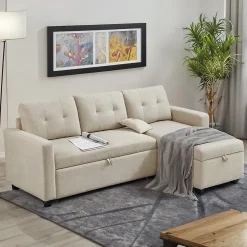 Sofa L-Form Campina Beige 226 x 163 cm mit Schlaffunktion Vitalispa