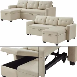 Sofa L-Form Campina Beige 226 x 163 cm mit Schlaffunktion Vitalispa