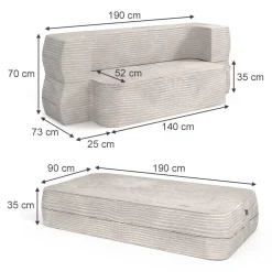 Sofa Lille Beige 190 cm mit Schlaffunktion Vitalispa