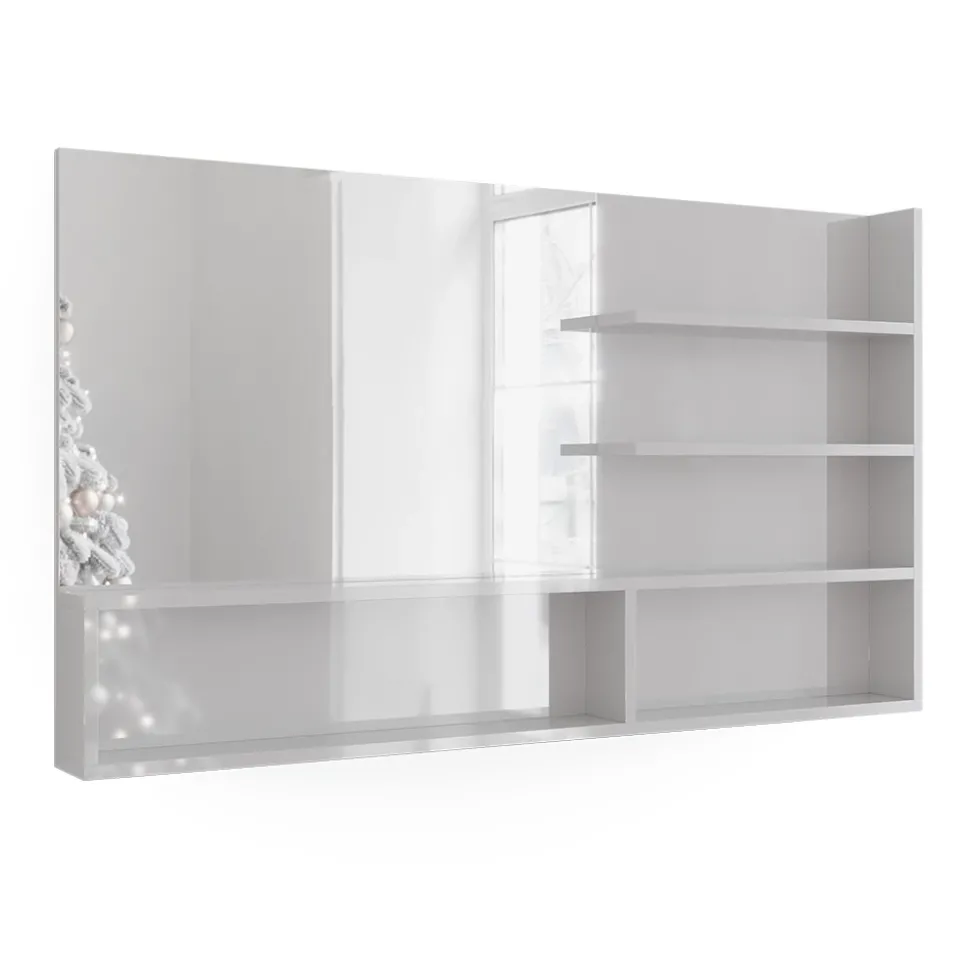 Spiegelregal Weiß Hochglanz 119.8 x 70 cm mit offenen Fächern Vicco