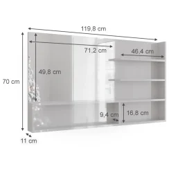 Spiegelregal Weiß Hochglanz 119.8 x 70 cm mit offenen Fächern Vicco