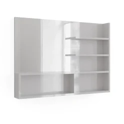 Spiegelregal Weiß Hochglanz 89.8 x 65 cm mit offenen Fächern Vicco