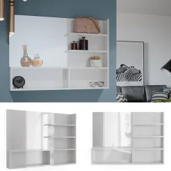 Spiegelregal Weiß Hochglanz 89.8 x 65 cm mit offenen Fächern Vicco