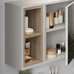 Spiegelschrank Elnor Greige mit 2 offenen Fächern & 1 Tür Vicco