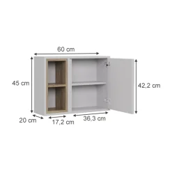Spiegelschrank Elnor Weiß/Eiche 60 x 45 cm mit 2 offenen Fächern & 1 Tür Vicco