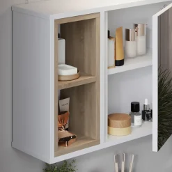 Spiegelschrank Elnor Weiß/Eiche 60 x 45 cm mit 2 offenen Fächern & 1 Tür Vicco