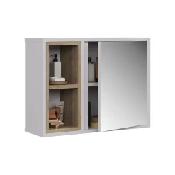 Spiegelschrank Elnor Weiß/Eiche 60 x 45 cm mit 2 offenen Fächern & 1 Tür Vicco
