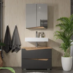 Spiegelschrank Marelle Anthrazit/Artisan 60 x 67 cm mit höhenverstellbarem Einlegeboden Vicco