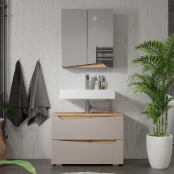 Spiegelschrank Marelle Greige 60 x 67 cm mit höhenverstellbarem Einlegeboden Vicco