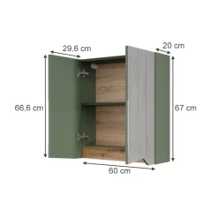 Spiegelschrank Marelle Grün/Artisan 60 x 67 cm mit höhenverstellbarem Einlegeboden Vicco