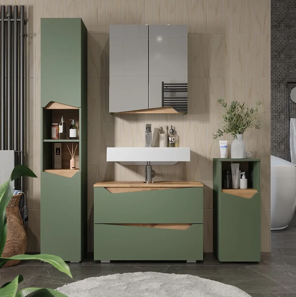 Spiegelschrank Marelle Grün/Artisan 60 x 67 cm mit höhenverstellbarem Einlegeboden Vicco