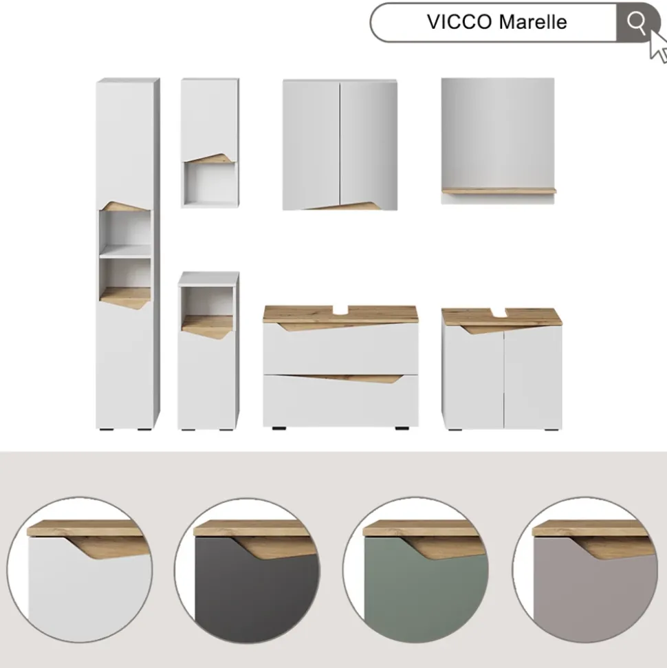 Spiegelschrank Marelle Grün/Artisan 60 x 67 cm mit höhenverstellbarem Einlegeboden Vicco