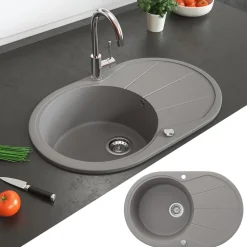 Spülbecken Beton 78 x 50 cm Rund mit Trockenplatz Bergström