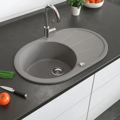 Spülbecken Beton 78 x 50 cm Rund mit Trockenplatz Bergström