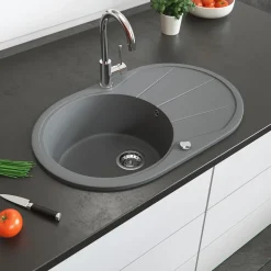 Spülbecken Grau 78 x 50 cm Rund mit Trockenplatz Bergström