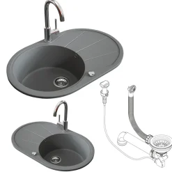 Spülbecken Grau 78 x 50 cm Rund mit Trockenplatz Bergström