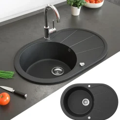 Spülbecken Schwarz 78 x 50 cm Rund mit Trockenplatz Bergström