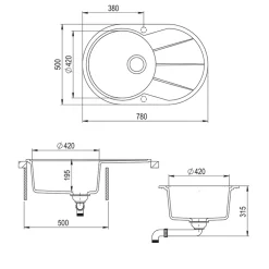 Spülbecken Schwarz 78 x 50 cm Rund mit Trockenplatz Bergström