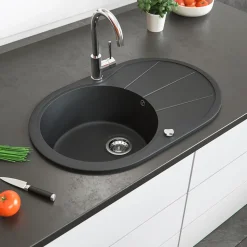 Spülbecken Schwarz 78 x 50 cm Rund mit Trockenplatz Bergström