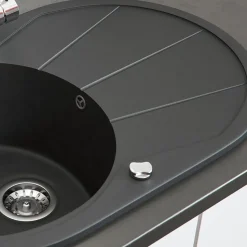 Spülbecken Schwarz 78 x 50 cm Rund mit Trockenplatz Bergström