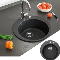 Spülbecken Schwarz 50.5 x 50.5 cm Rund Bergström