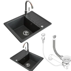 Spülbecken Schwarz 57.5 x 46 cm mit Trockenplatz Bergström