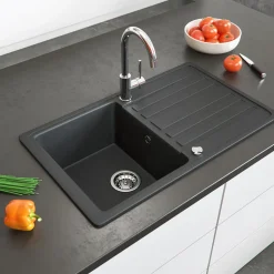 Spülbecken Schwarz 76.5 x 46 cm mit Trockenplatz Bergström