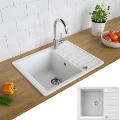 Spülbecken Weiß 57.5 x 46 cm mit Trockenplatz Bergström