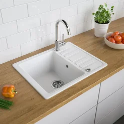 Spülbecken Weiß 57.5 x 46 cm mit Trockenplatz Bergström