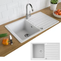 Spülbecken Weiß 76.5 x 46 cm mit Trockenplatz Bergström