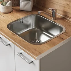 Spülbecken Flova Stahl 39 x 44 cm Set mit Armatur, Zulauf und Ablauf Vicco