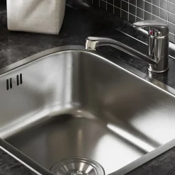 Spülbecken Flova Stahl 39 x 44 cm Set mit Armatur, Zulauf und Ablauf Vicco