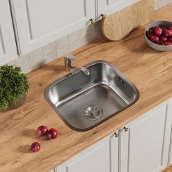 Spülbecken Flova Stahl 39 x 44 cm Set mit Armatur, Zulauf und Ablauf Vicco