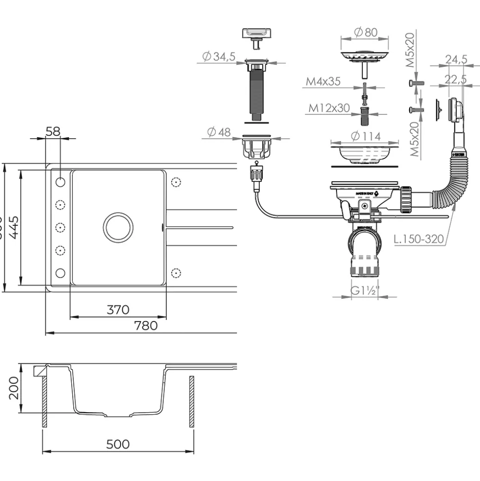 Spülbecken Kyoto Weiß 78 x 50 cm Bergström