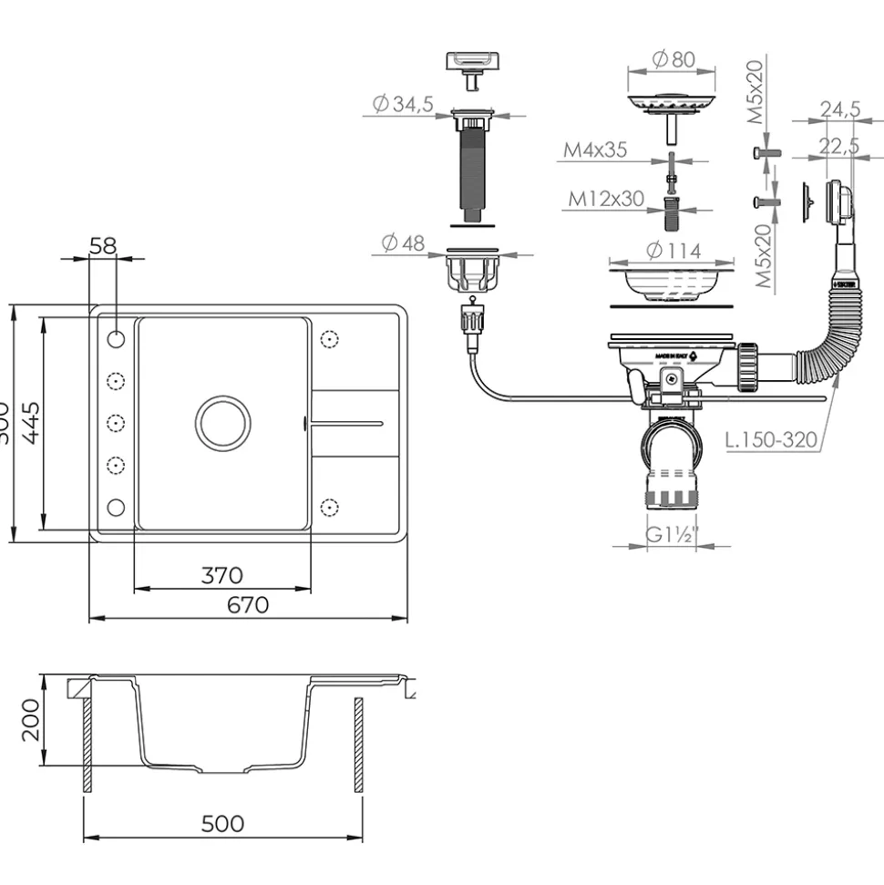 Spülbecken Osaka Schwarz 67 x 50 cm Bergström