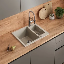 Spülbecken Prag Beige 58 x 50 cm mit 2 Spülen Bergström