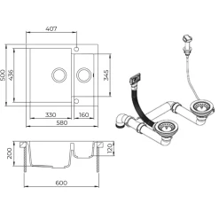 Spülbecken Prag Beton 58 x 50 cm mit 2 Spülen Bergström