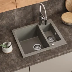 Spülbecken Prag Beton 58 x 50 cm mit 2 Spülen Bergström