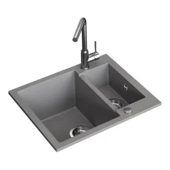 Spülbecken Prag Grau 58 x 50 cm mit 2 Spülen Bergström