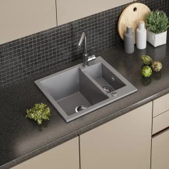 Spülbecken Prag Grau 58 x 50 cm mit 2 Spülen Bergström