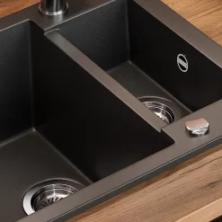 Spülbecken Prag Schwarz 58 x 50 cm mit 2 Spülen Bergström
