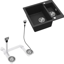 Spülbecken Prag Schwarz 58 x 50 cm mit 2 Spülen Bergström