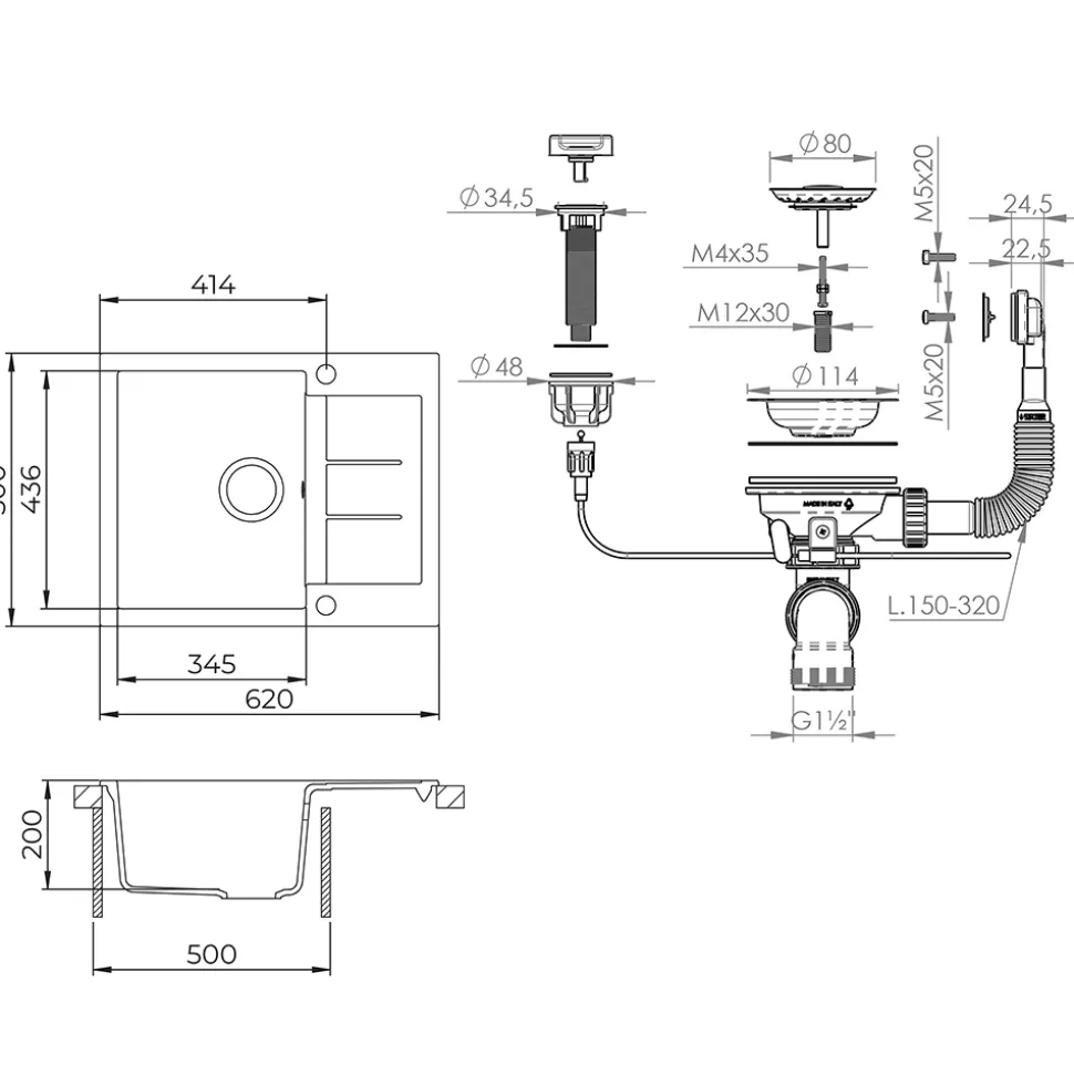 Spülbecken Rom Beton 62 x 50 cm Bergström