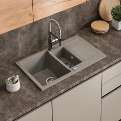 Spülbecken Seattle Beton 80 x 50 cm mit 2 Spülbecken & Trockenplatz Bergström