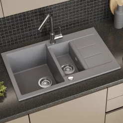 Spülbecken Seattle Grau 80 x 50 cm mit 2 Spülbecken & Trockenplatz Bergström