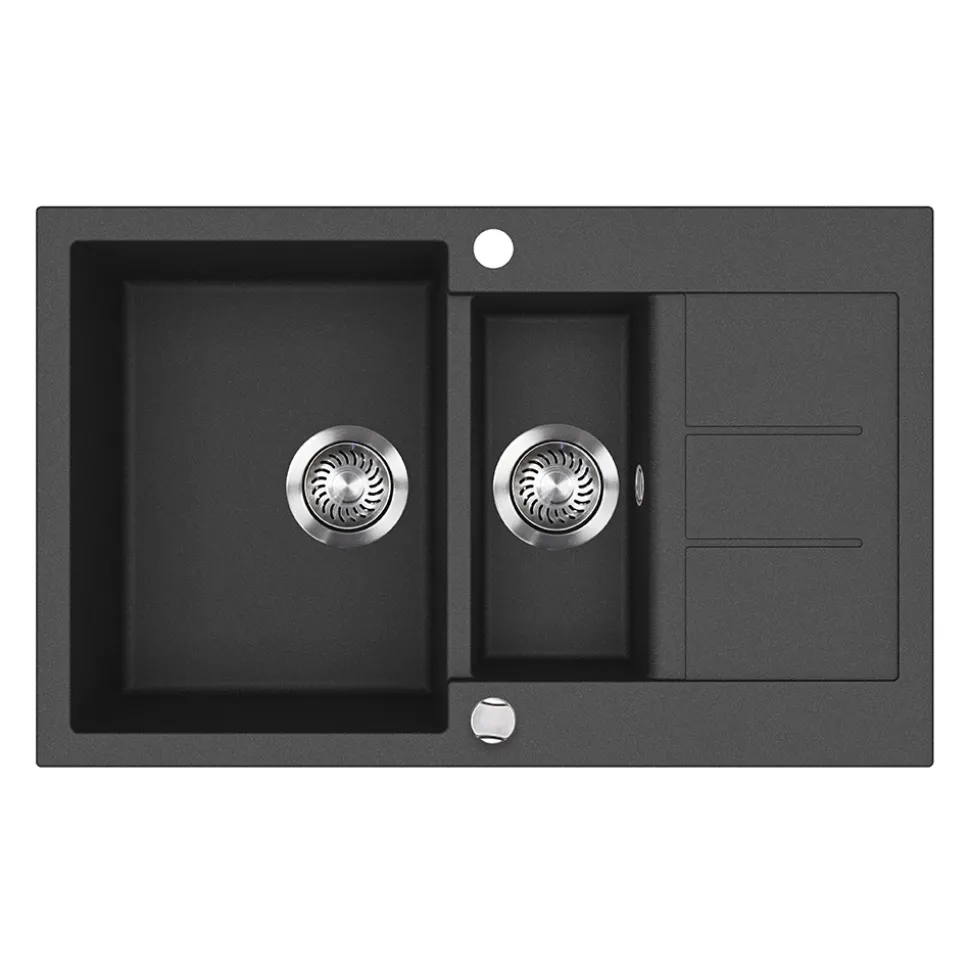 Spülbecken Seattle Schwarz 80 x 50 cm mit 2 Spülbecken & Trockenplatz Bergström