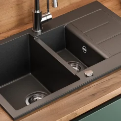 Spülbecken Seattle Schwarz 80 x 50 cm mit 2 Spülbecken & Trockenplatz Bergström